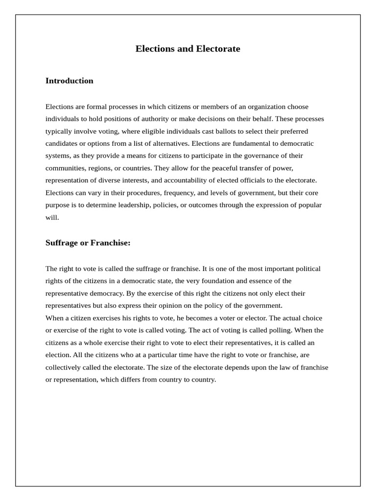 Elections and Electorate | PDF | Voting | Elections