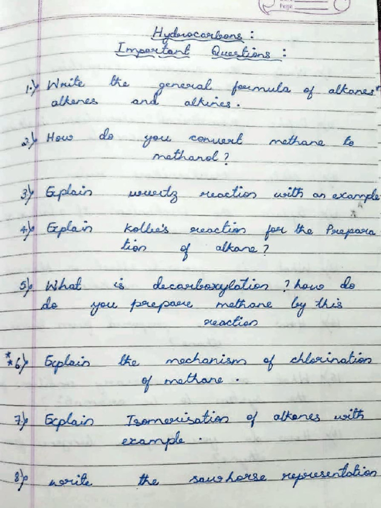 Hydrocarbons Important Questions | PDF