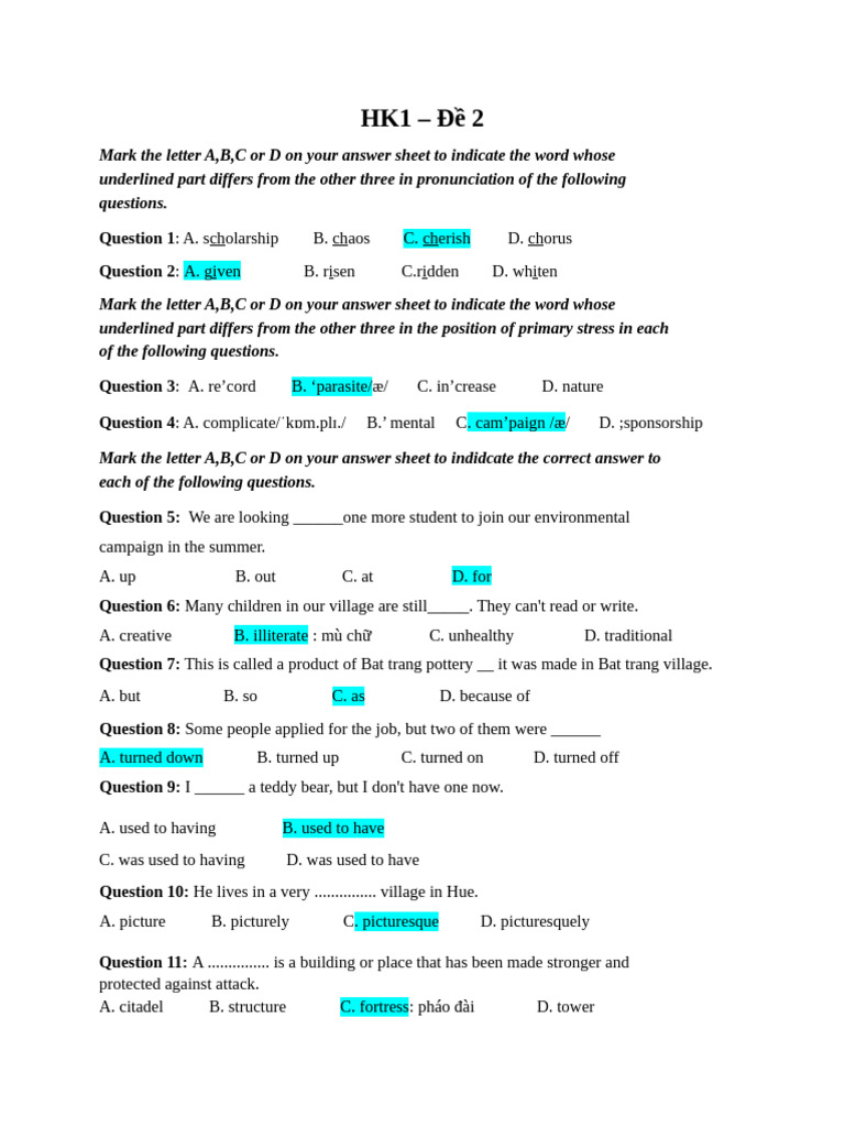 English Language Proficiency Test Questions | PDF | English Language ...