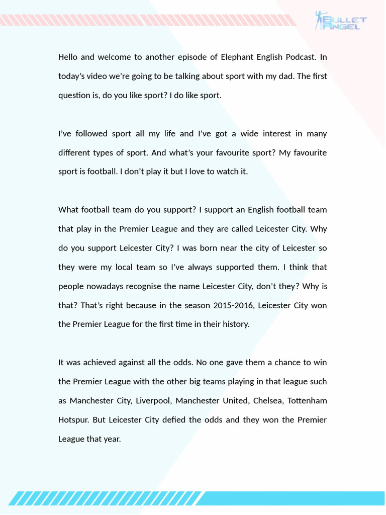Sports Discussion Podcast Script | PDF | Premier League | Sports
