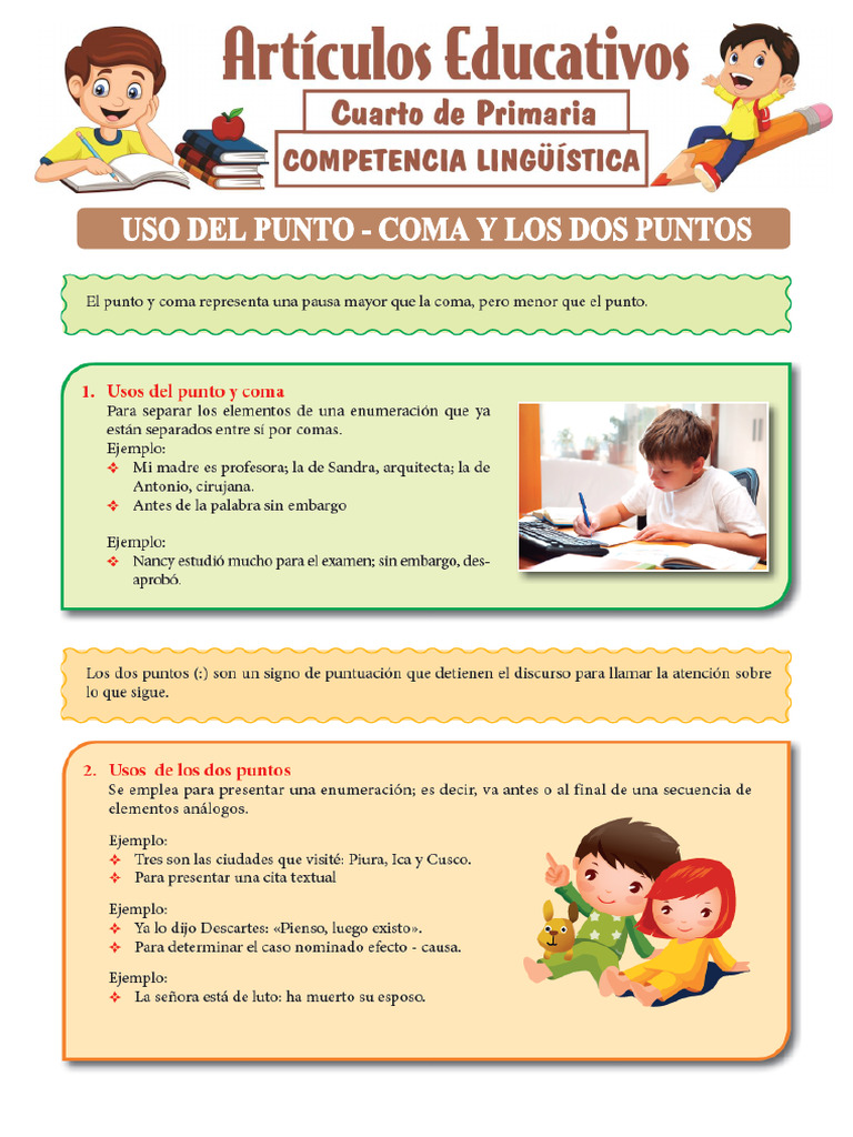 Uso Del Punto y Coma y Los Dos Puntos para Cuarto de Primaria | PDF
