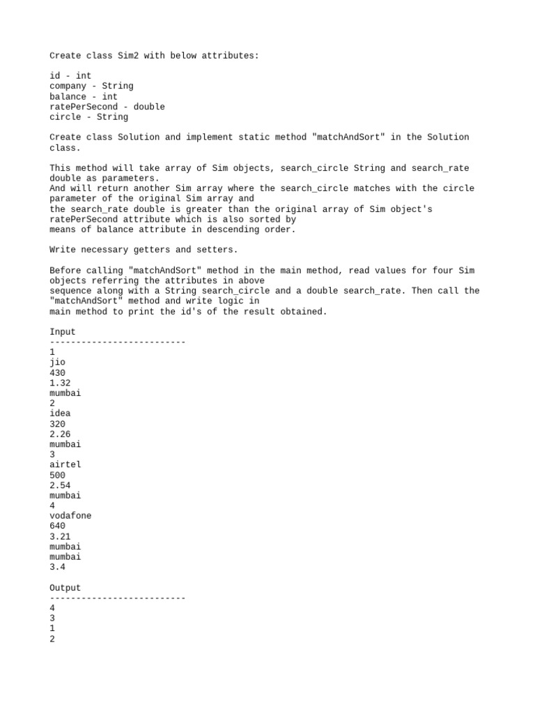 Java Sim Class Match and Sort Method | PDF