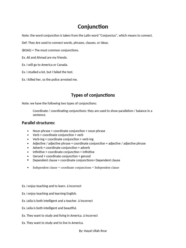 Understanding Conjunctions and Their Types | PDF | Verb | Adjective