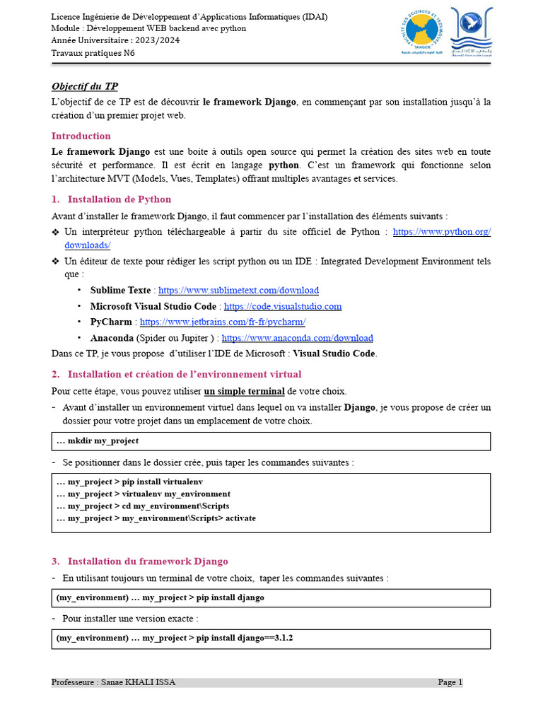 Introduction au framework Django 2024 | PDF | Environnement de ...