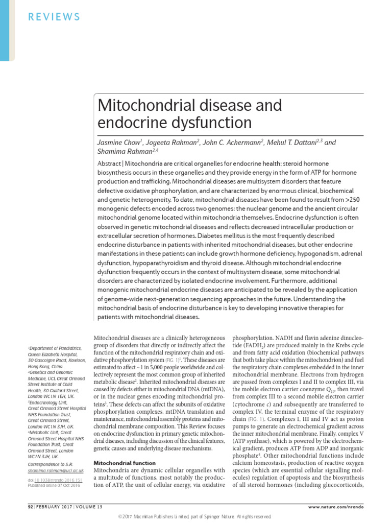 Chow - 2016 - Mitochondrial Disease & Endocrine Dysfunction | PDF ...
