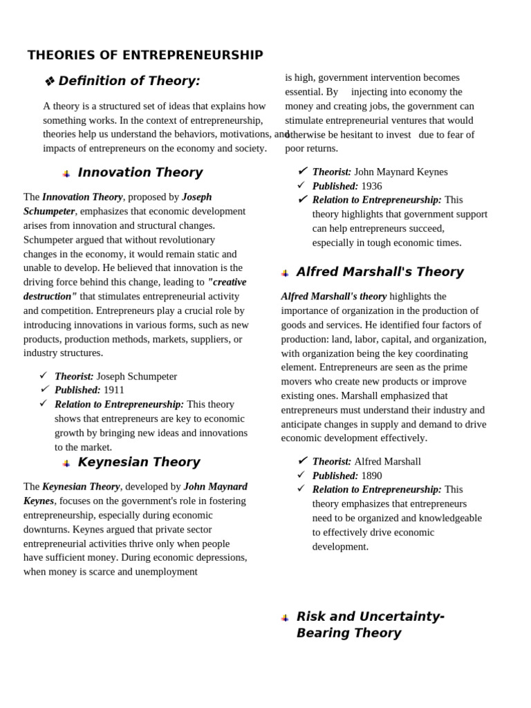 Key Theories of Entrepreneurship Explained | PDF | Entrepreneurship ...