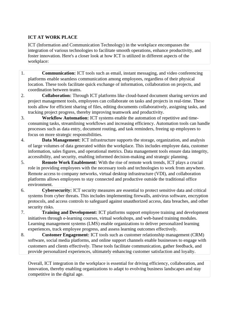ICT Integration in Modern Workplaces | PDF | Educational Technology ...
