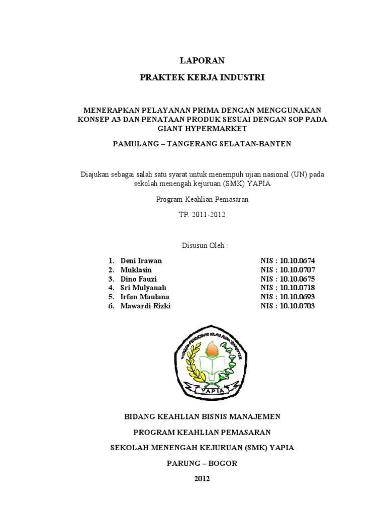 Laporan Prakerin Pemasaran Smk Yapia
