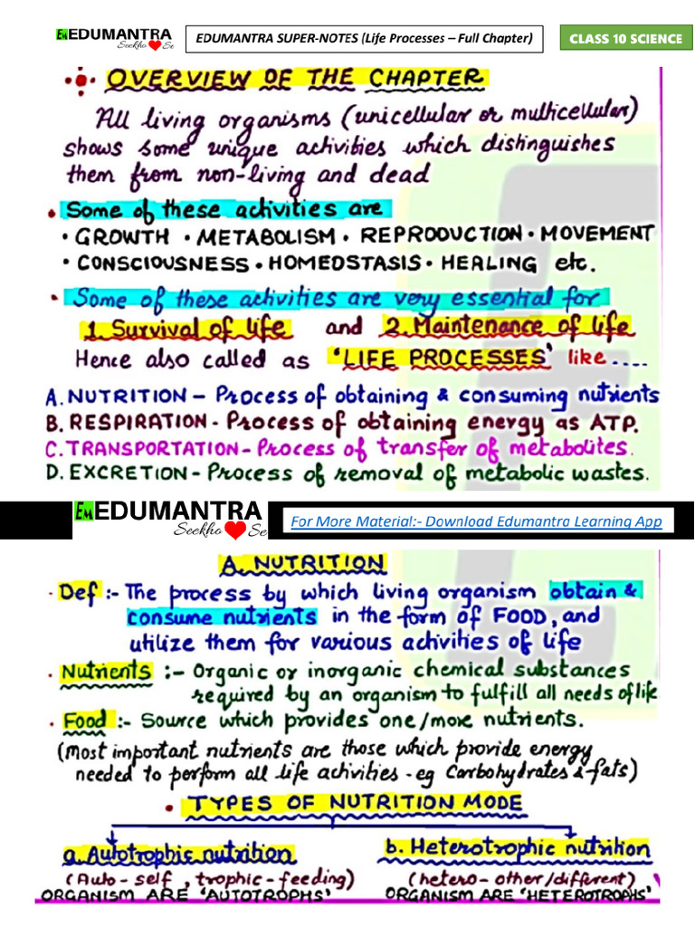 CH No.6 Life Processes Edumantra Super Notes | PDF