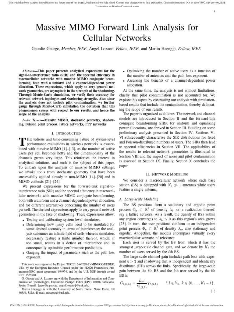 Massive MIMO Forward Link Analysis For Cellular Networks: Geordie ...