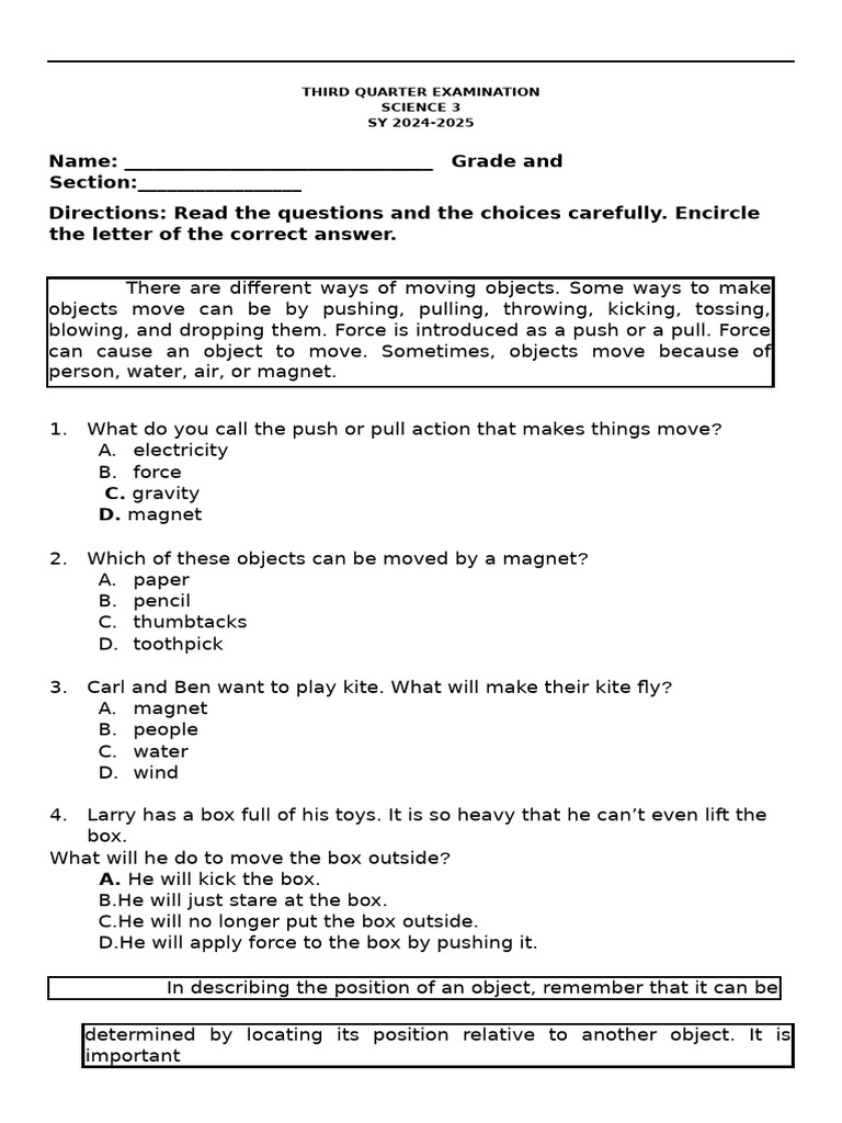 Q3 Science 3 Test Questions Pdf Grilling Ambulance