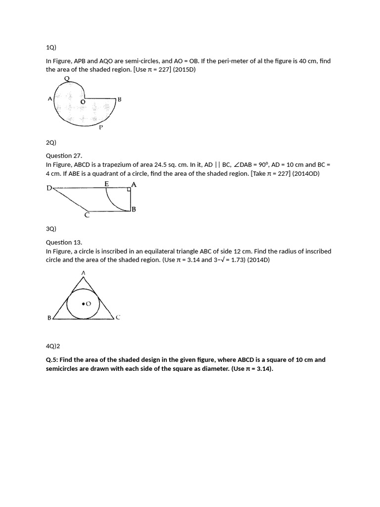 Geometry Shaded Area Problems | PDF | Area | Circle