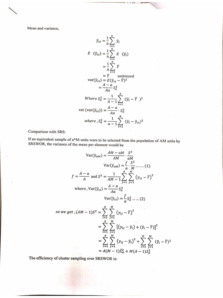 Cluster and Two Stage Sampling LKD Sir | PDF