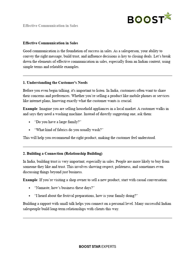 Effective Communication in Sales | PDF | Sales | Communication