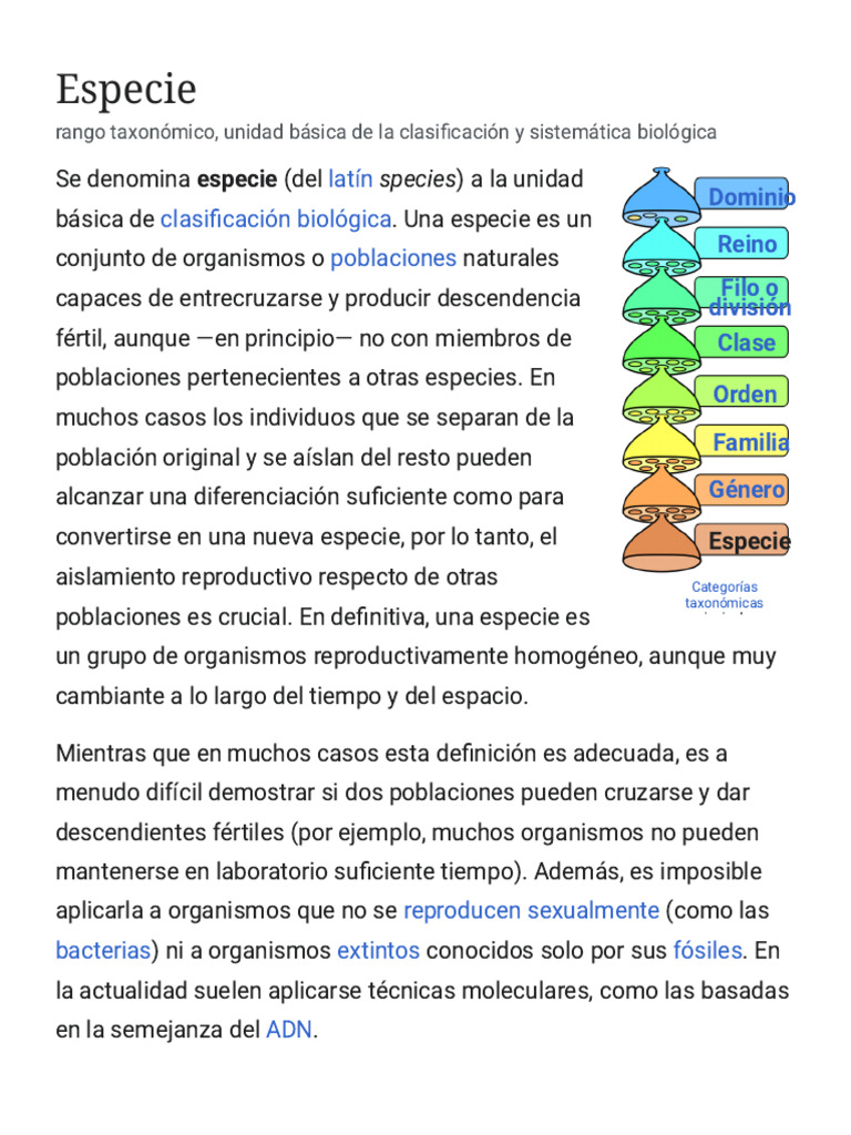 Definición y Conceptos de Especie Biológica | PDF | Especies ...