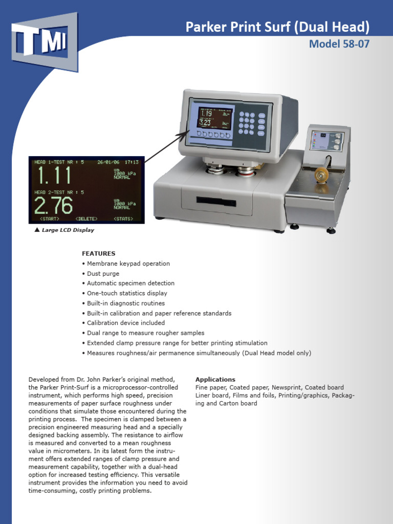 Parker Print-Surf Instrument Features | PDF