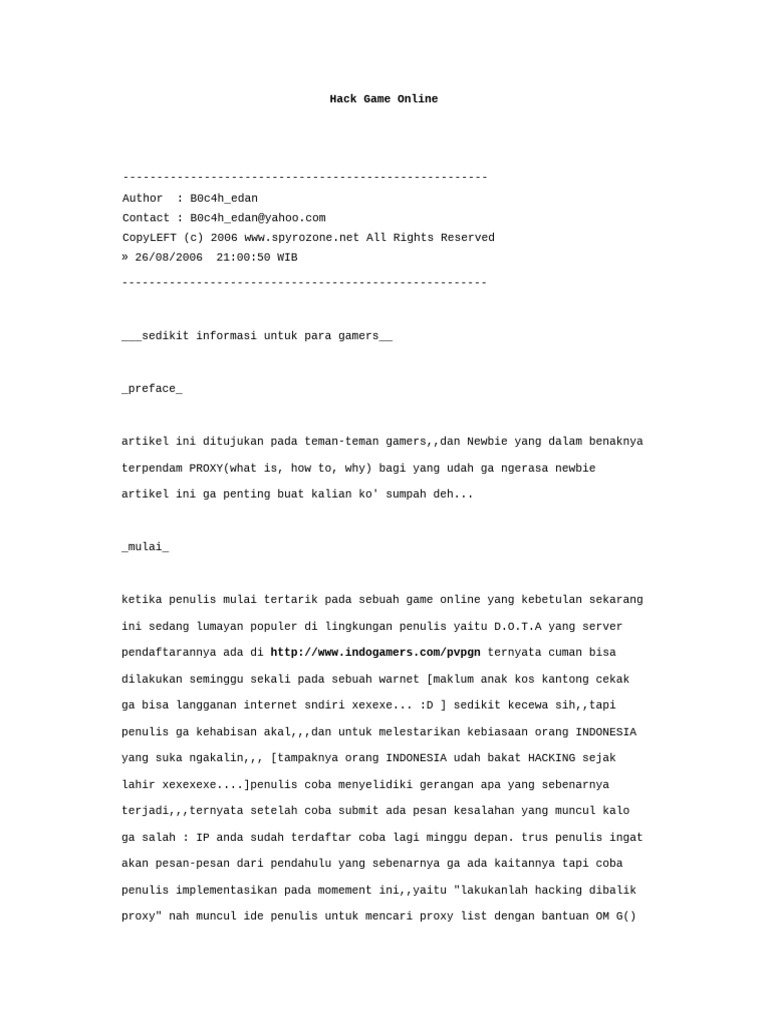 Cara Hack Game Online dengan Proxy | PDF
