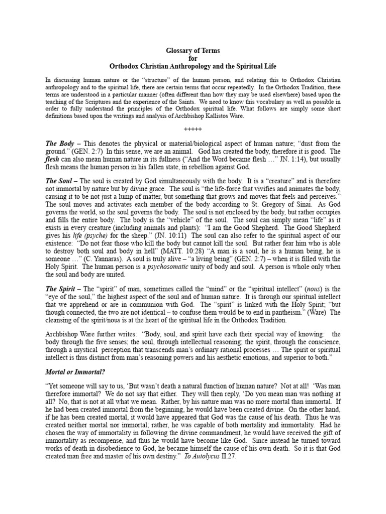 Orthodox Spiritual Terms Guide | PDF | Soul | Nous