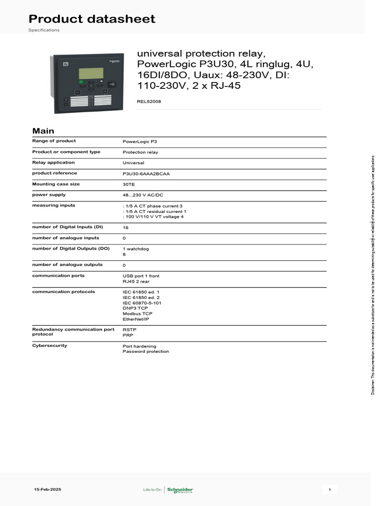 PowerLogic P3 Universal Protection Relay | PDF | Ac Power ...