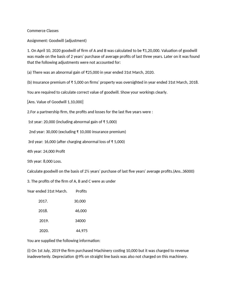 Assignment Goodwill Adjustments | PDF | Goodwill (Accounting) | Expense