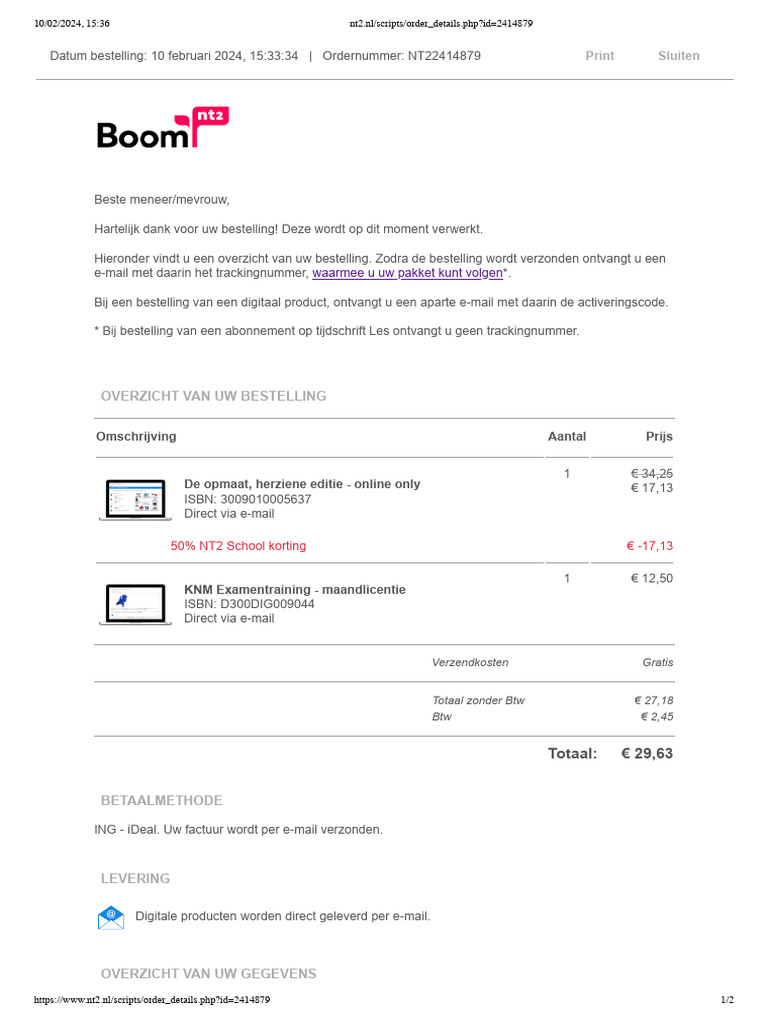 nt2.nl Scripts Order Details - PHP Id 2414879 | PDF