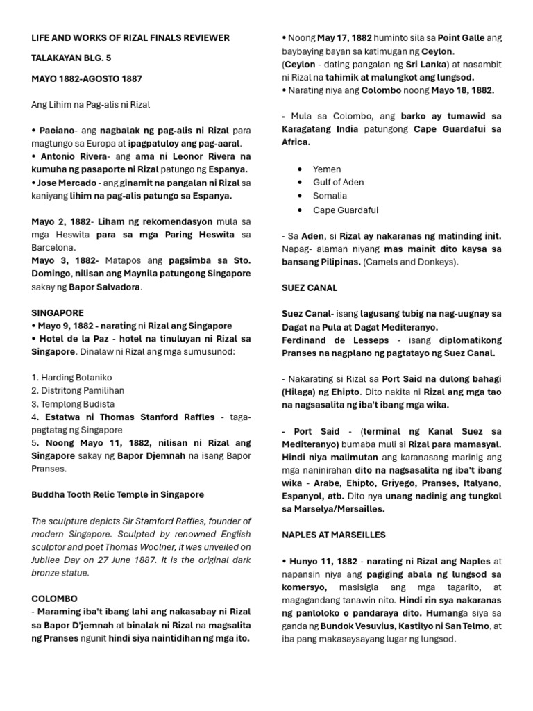 Life and Works of Rizal Finals Reviewer | PDF
