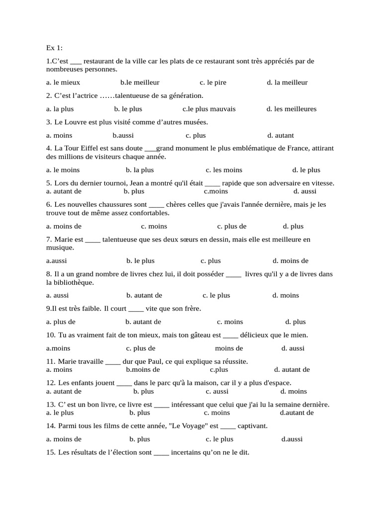 Exercices de français sur les comparatifs | PDF