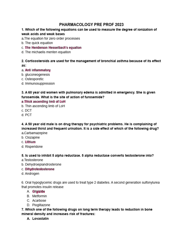 Pharmacology Pre-Professional Exam 2023 | PDF | Medical Specialties | Drugs