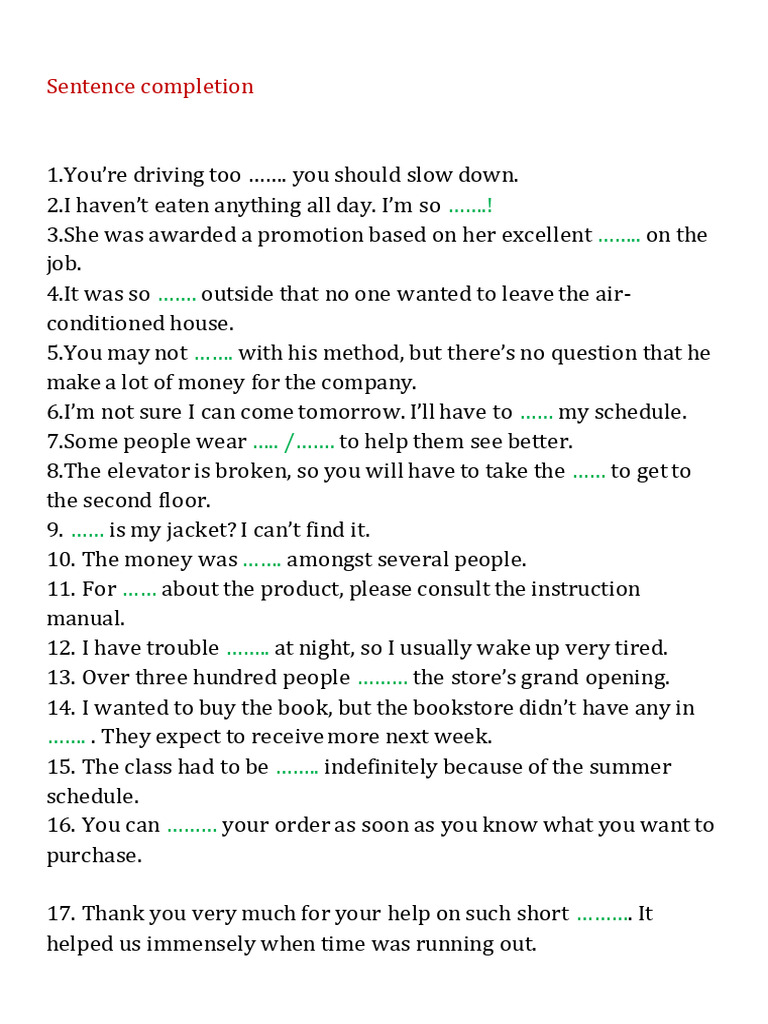 Sentence Completion Practice | PDF