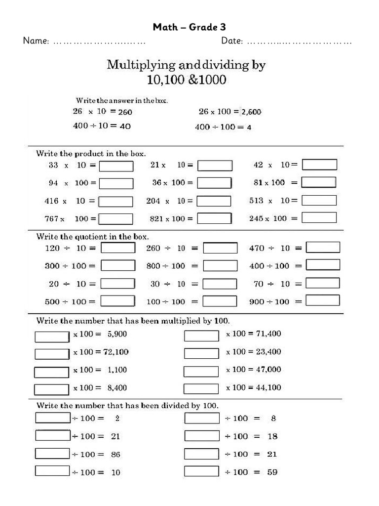 Multiplication and Divition Worksheet G3 | PDF