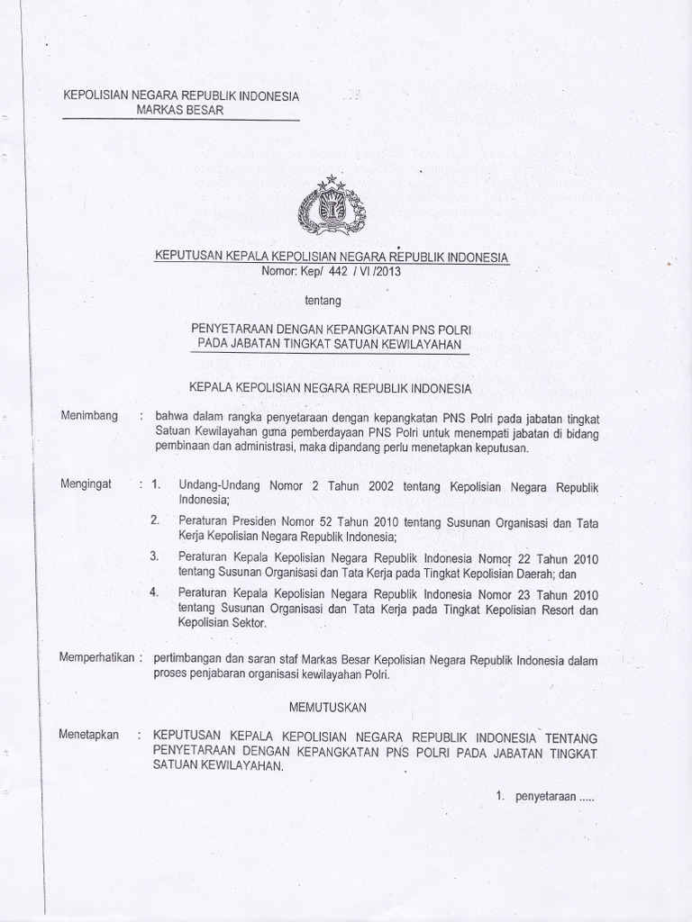 Kep Kapolri 442 Vi 2013 TGL 25-06-2013 TTG Penyetaraan Dengan ...