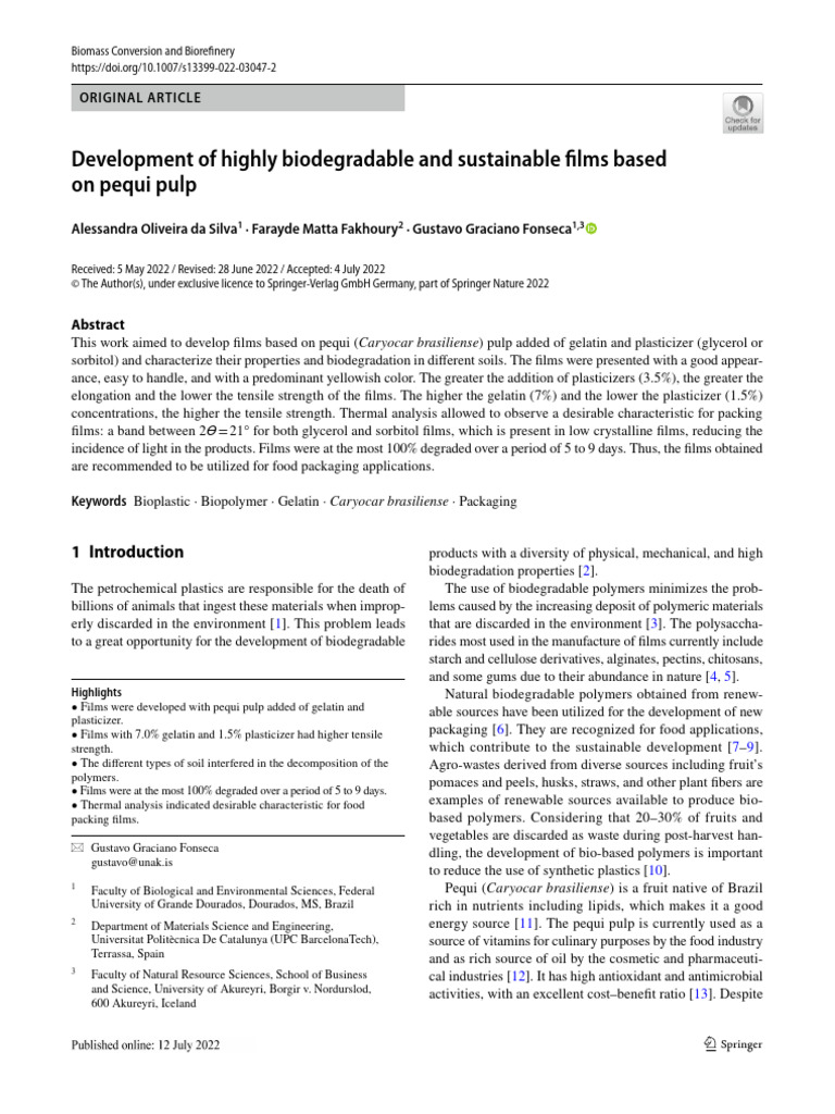 Development of Highly Biodegradable and Sustainable Films Based On ...