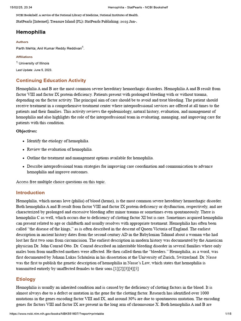 Overview of Hemophilia A and B | PDF | Haemophilia | Coagulation