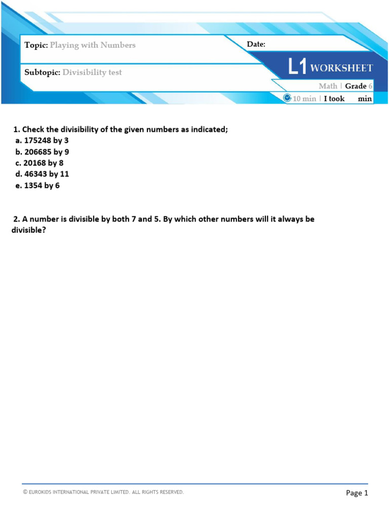 Divisibility Tests for Grade 6 Math | PDF