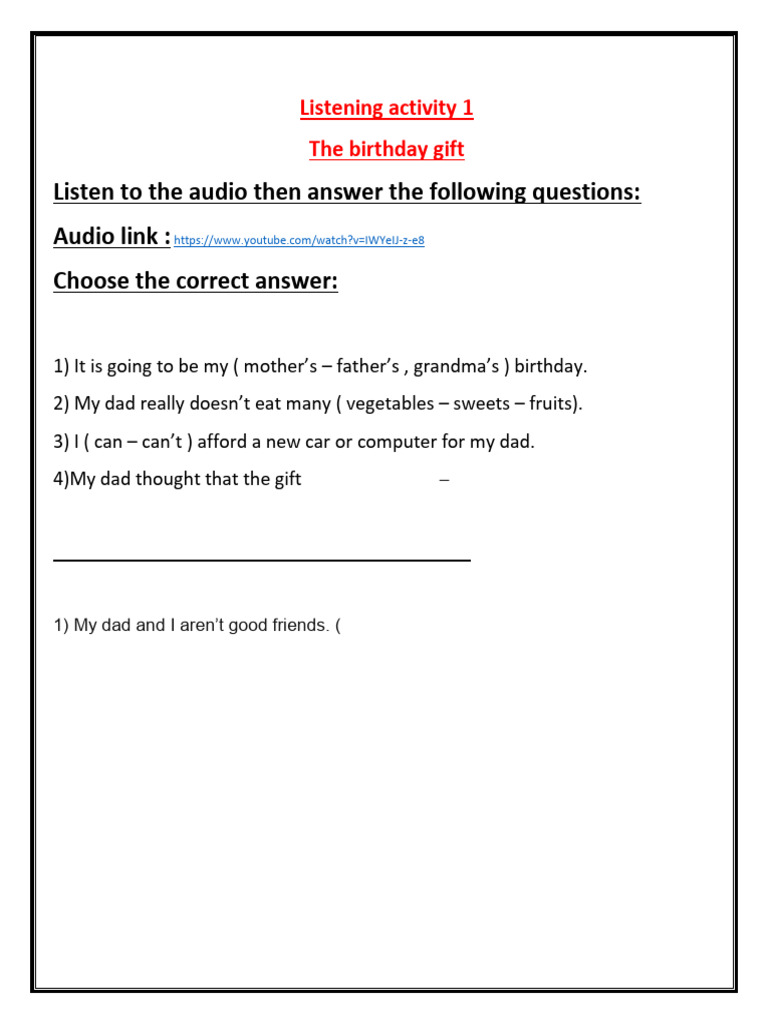 Birthday Gift Listening Activity | PDF