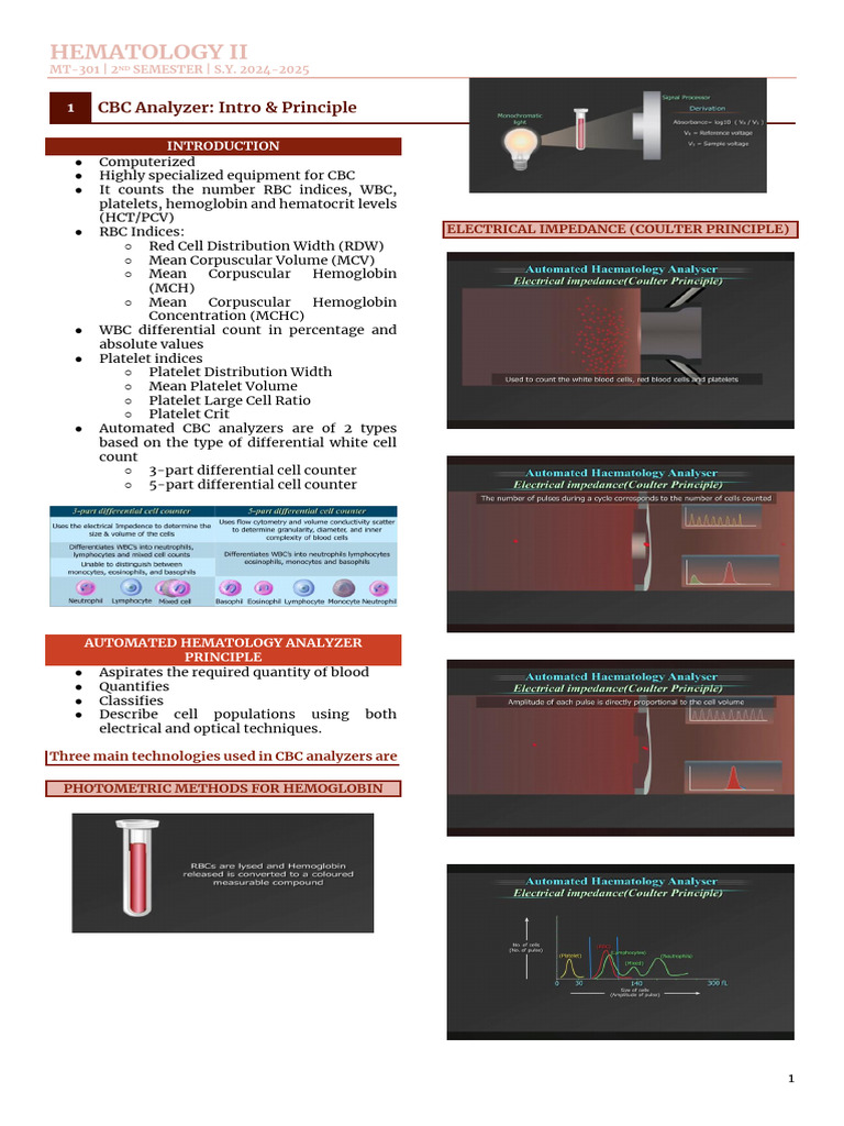 CBC Analyzer: Principles and Operation | PDF | Blood | Hematology
