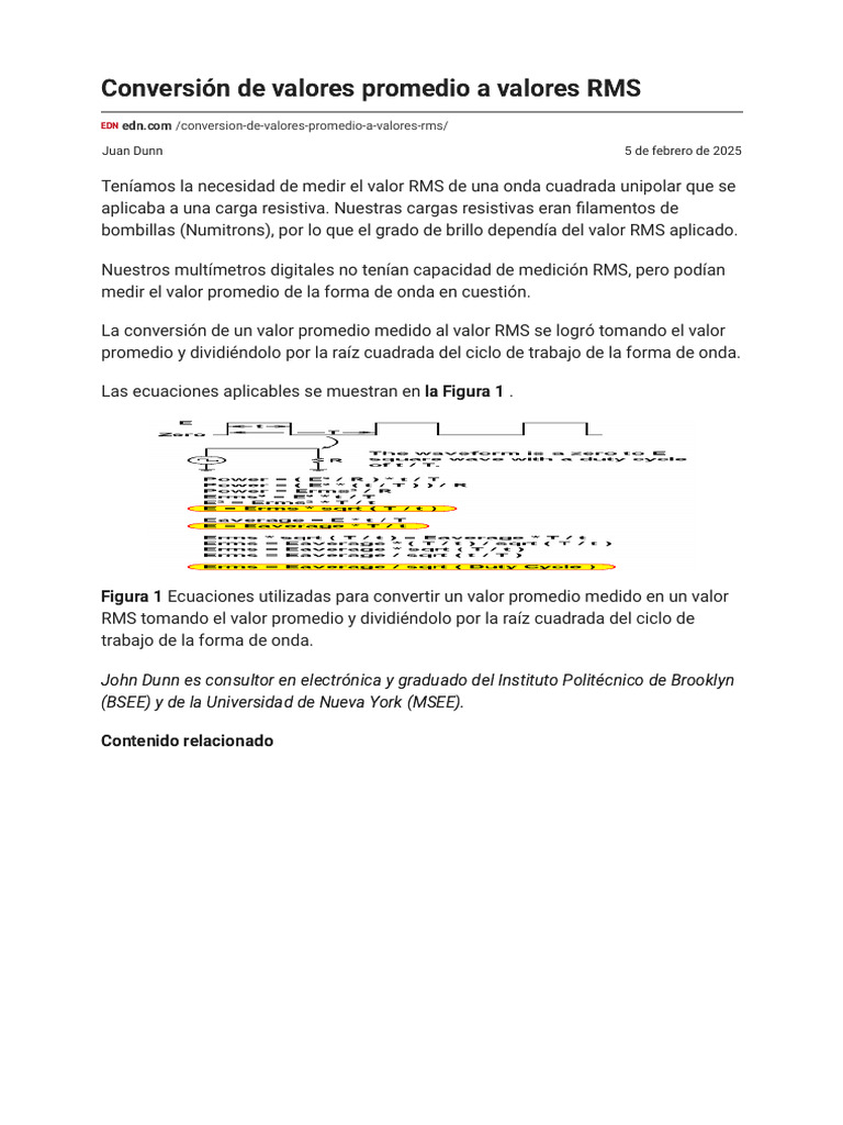 Conversión de valores promedio a valores RMS | PDF
