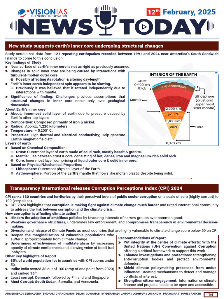 February 2025 Current Affairs Summary | PDF | Earth | Planetary Core