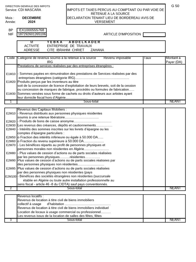 Déclaration G50 Impôts 2025 | PDF | Taxe sur la valeur ajoutée | Impôts