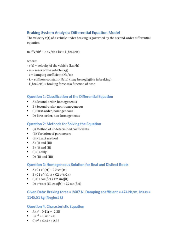 Vehicle Braking Dynamics Analysis | PDF
