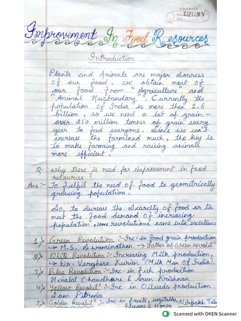 Improvement in Food Resources (Chapter-3) Notes | PDF