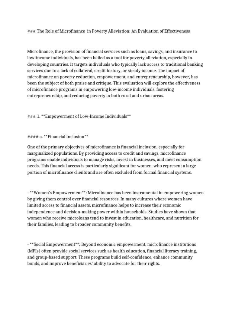 Microfinance's Impact on Poverty Alleviation | PDF | Cost Of Living ...