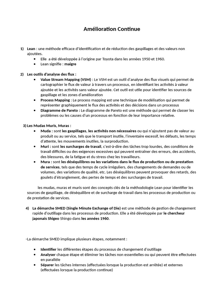 Outils d'Amélioration Continue Lean | PDF | Lean (production) | Couture