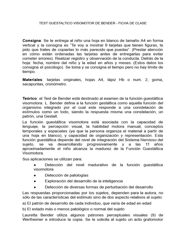Test Bender: Evaluación Infantil | PDF | Percepción | Procesos mentales
