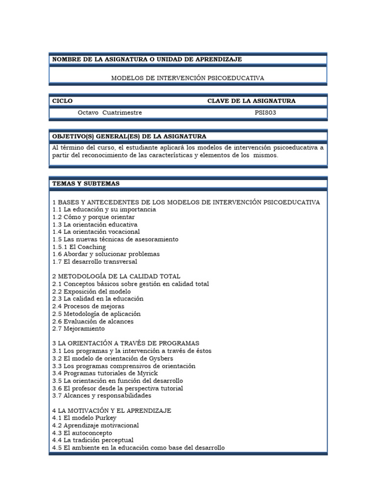 Psicología Mixto 8°modelos de Intervención Psicoeducativa | PDF ...