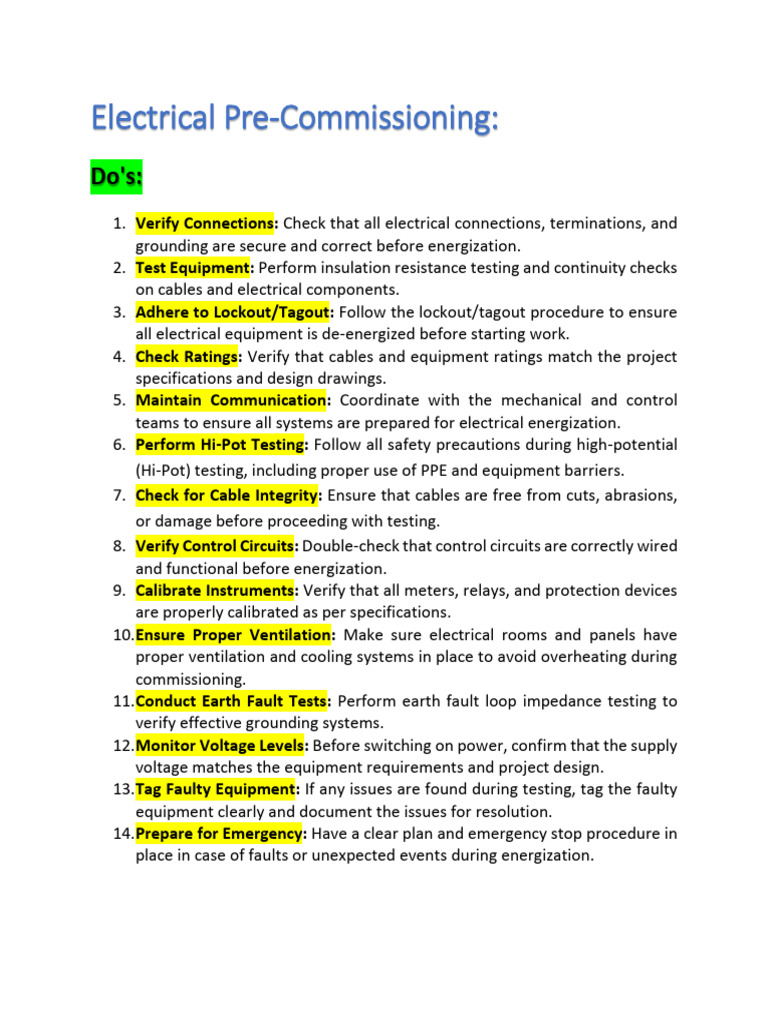 Electrical Pre-Commissioning Safety Guide | PDF | Insulator ...
