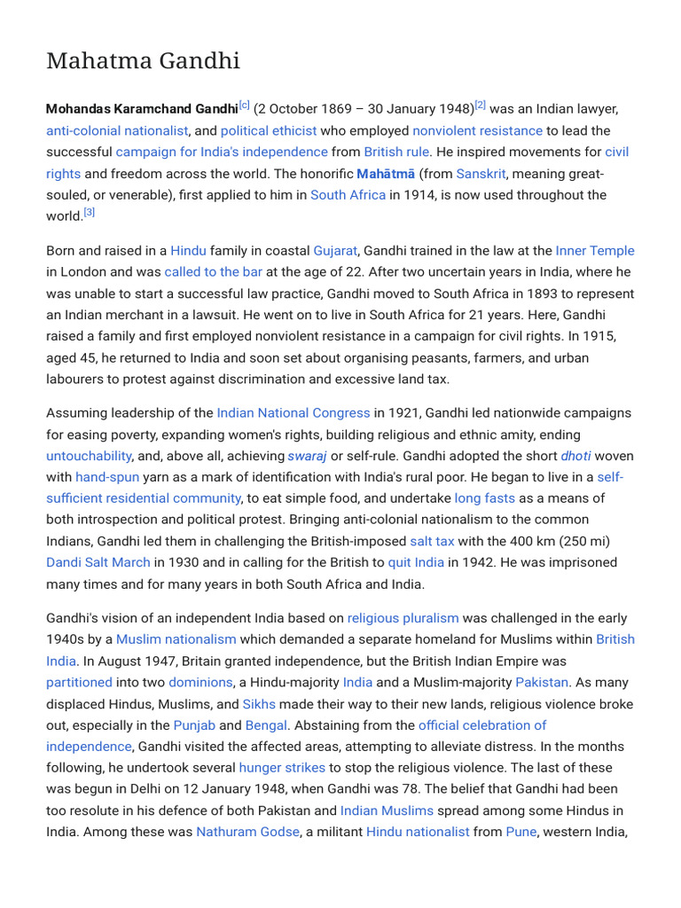 Mahatma Gandhi: Leader of Nonviolent Resistance | PDF | Mahatma Gandhi ...