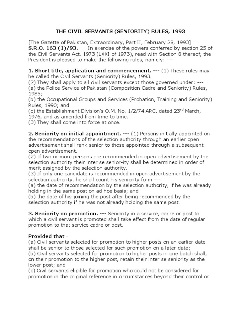 Civil Servants Seniority) Rules, 1993 PDF Public Sphere Government