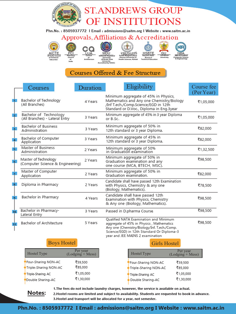 St. Andrews Institutions: Courses & Fees | PDF | Qualifications ...