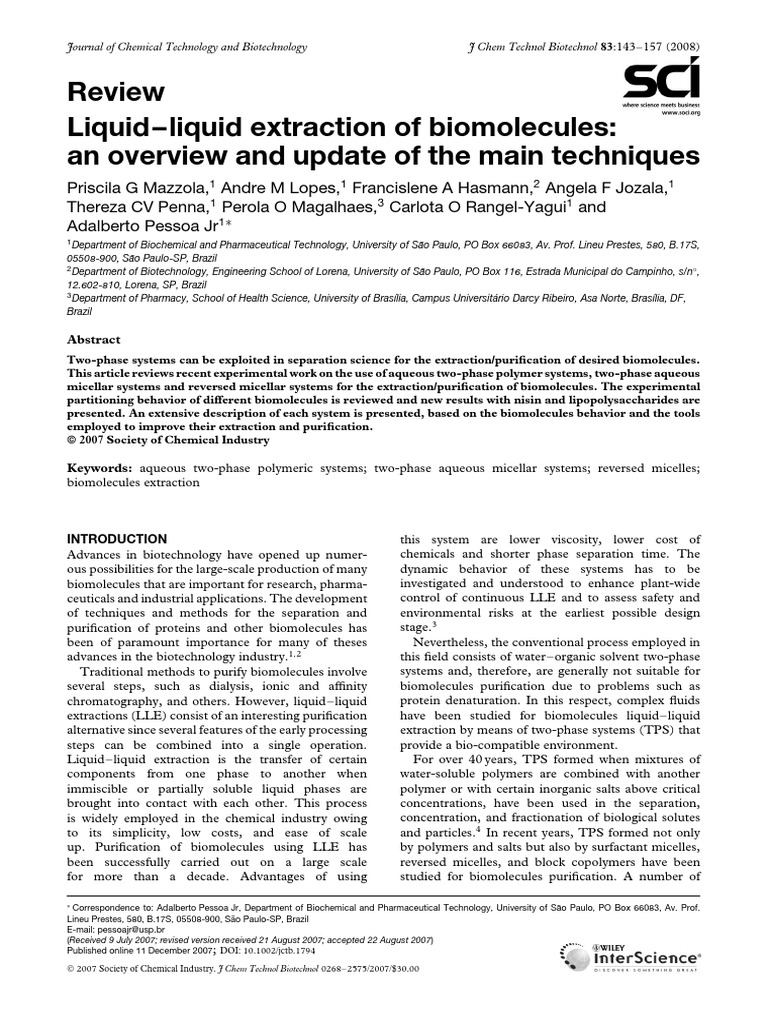 Liquid-Liquid Extraction of Biomolecules | PDF | Protein Purification ...